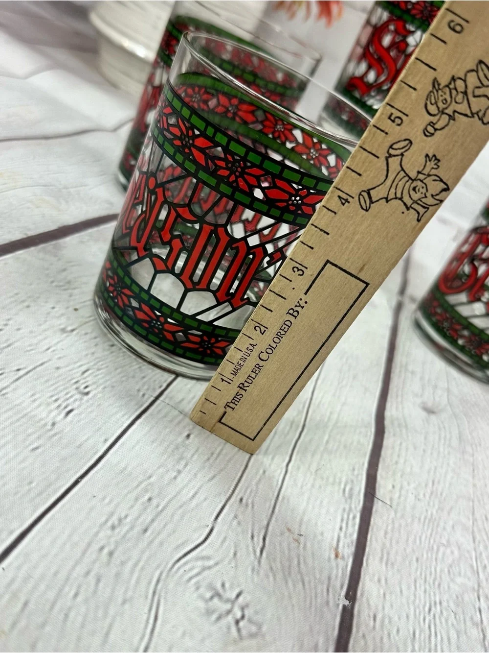 vtg HUZ1 Houze Glass Company Double Old Fashioned 4pc seasons greetings holiday